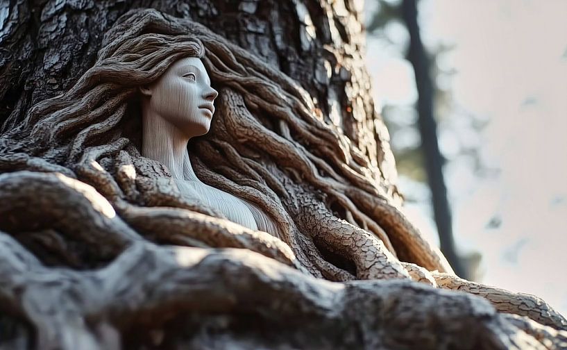 Holzskulptur im Wald von Frank Heinz