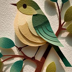 Bird on a branch – paper collage by Erika Kaisersot