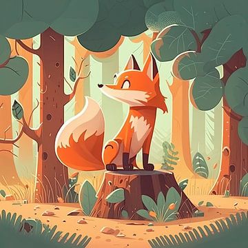 Renard dans la forêt sur Harvey Hicks