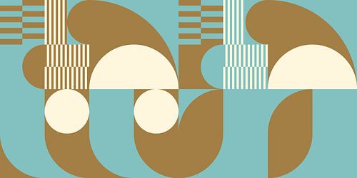 Abstracte retro geometrische kunst in goud, blauw en gebroken wit nr. 12