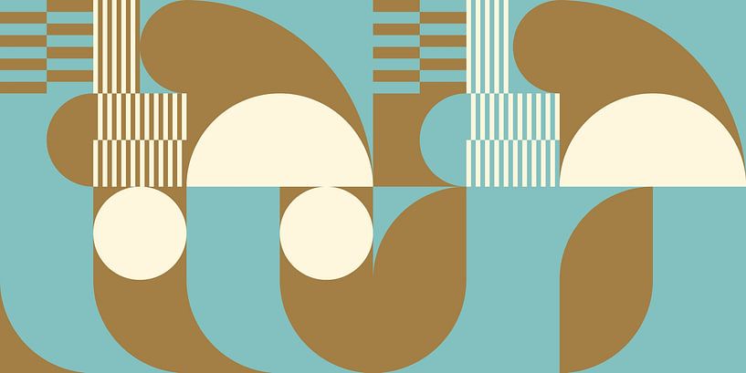 Abstract retro geometric art in gold, blue and off white nr. 12 by Dina Dankers