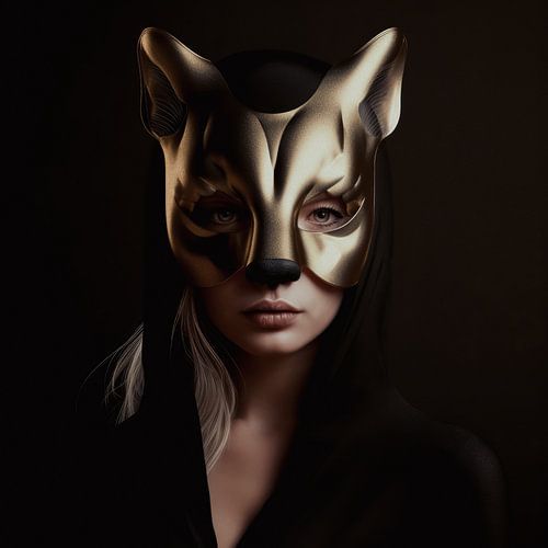 Vrouwenportret met kattenmasker