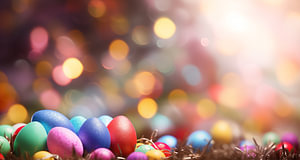 Bunter Bokeh-Hintergrund mit Osterneier für Ostern