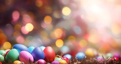 Kleurrijke bokeh achtergrond met paaseieren voor Pasen