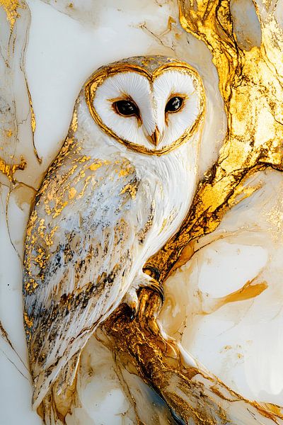 Golden owl on marble background by Imperial Art House
