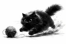 Playful black-and-white cat by Linda de Klein