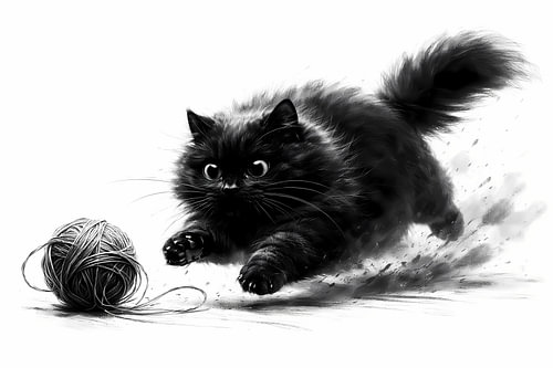 Speelse kat zwart wit