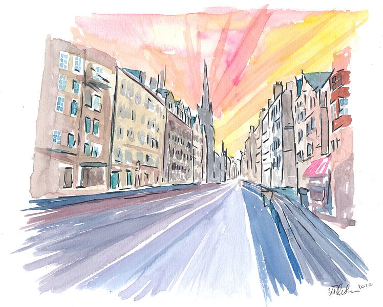 Edinburgh Schottland Straßenszene mit Kirche von Markus Bleichner