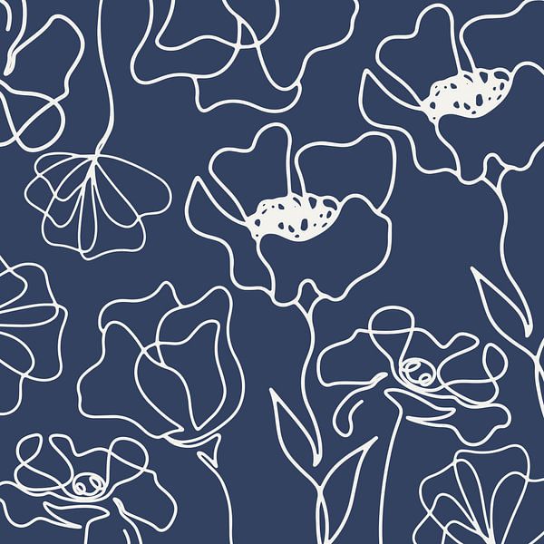 Scandinavian Floral Market Navy Blue by Mad Dog Art