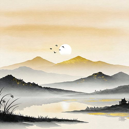 ZEN Art: Minimalistisch Mistig Berglandschap