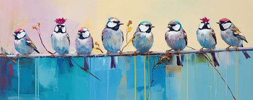 Mussentak Art | Turquoise Sparrows by Eye catching paintings