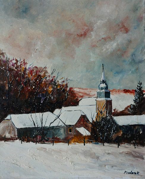 Peaceful village under the snow by pol ledent