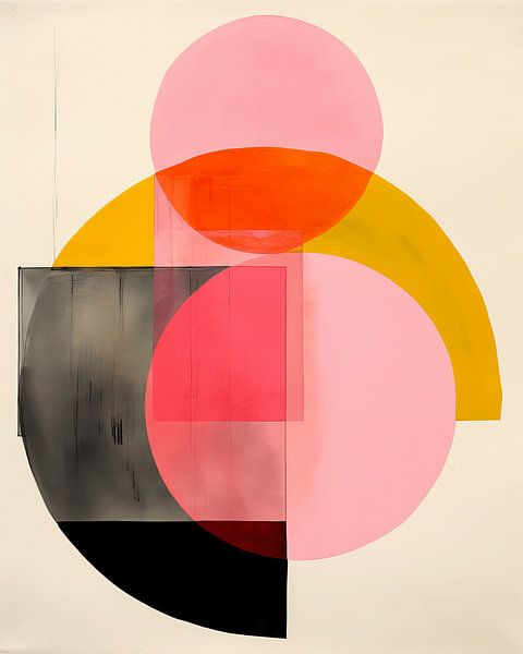 Modern shapes and lines in ochre yellow, black and pink by Studio Allee