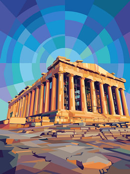 PARHENON- & -AKROPOLIS-WPAP-POP-ART-ILLUSTRATION – METALLPOSTER