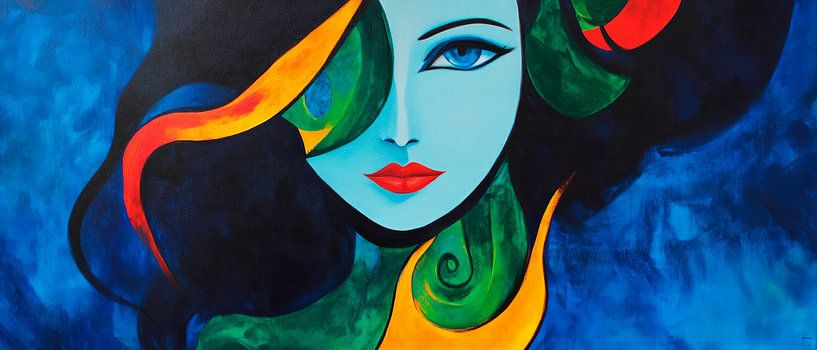 Colourful female face with creative elements by Poster Art Shop