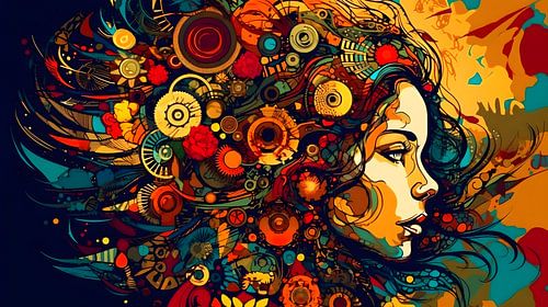 Vrouw, profiel, perfect gezicht, meetkunde, heldere kleuren