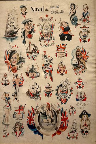 Vintage Britse marine tatoeage ontwerpen