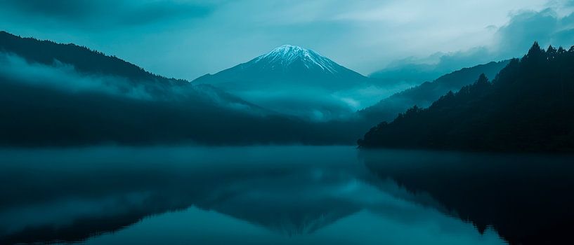 Les montagnes dans la brume matinale au bord du lac par Poster Art Shop