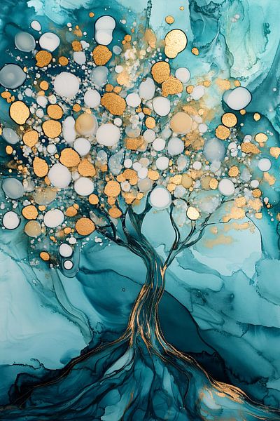 Abstract tree on blue background by Art & Soul Creations
