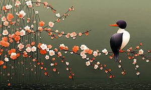 Oiseau printanier parmi les fleurs