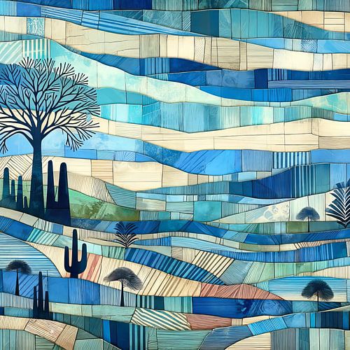 Collage blauw golvenlandschap