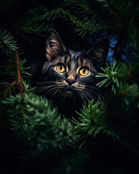 Kat in de boom van fernlichtsicht