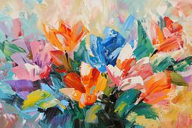 Lebendige abstrakte impressionistische Blumenmalerei von Art & Soul Creations