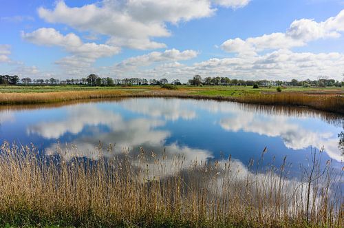 Hollandse lucht spiegelend in water langs de Vecht bij Zwolle