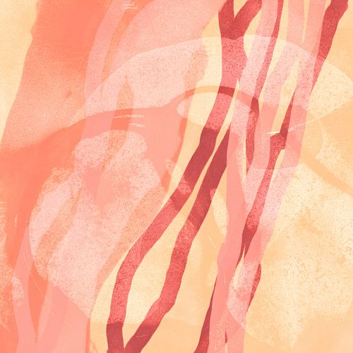 Abstracte organische vormen in pastelkleuren. Roze, rood, zacht oranje.
