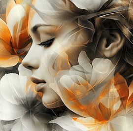 Abstraktes Porträt Dame mit Blumen von Wilma Mesman