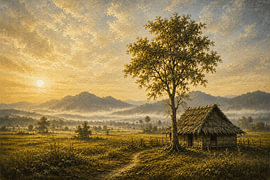 Landhaus bei Sonnenaufgang in Indonesien von Vínculae