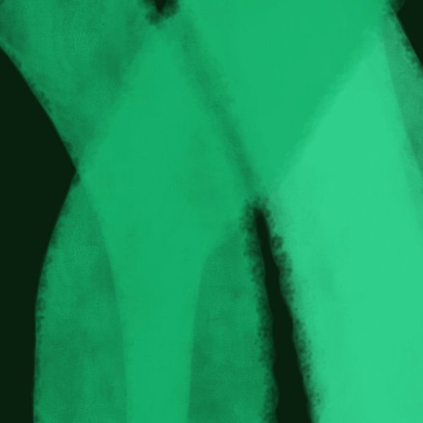 Abstract lines and shapes in neon green on black by Dina Dankers