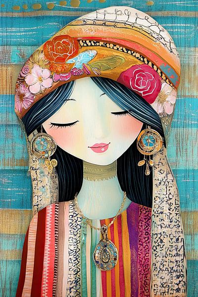 Woman with Headscarf and Earrings by Zen and More