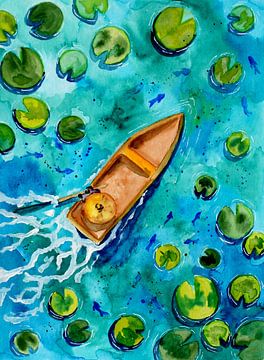 Boat ride on turquoise lake by Sebastian Grafmann