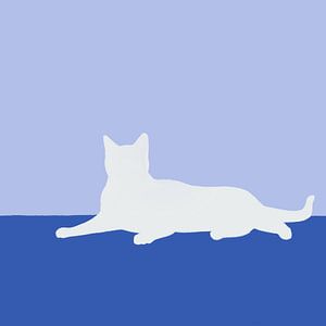 Kat, silhouet, minimalistische illustratie blauw van Femke Bender