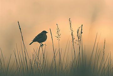 Un oiseau sur l'herbe immobile sur Karina Brouwer