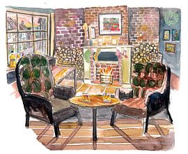 English Countryside Pub Fireplace and Street Scene by Markus Bleichner