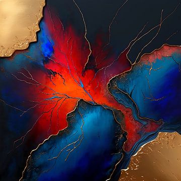 Abstract blauw, rood, goud