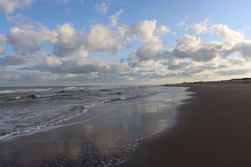 Het strand zonder mensen in de vroege ochtend