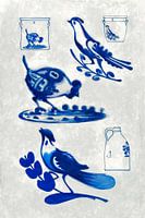 Blue woodpecker and chicken