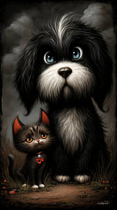 Hund - Katze - Cartoon