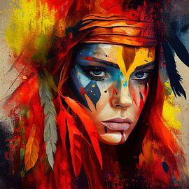 Fiery Tribal Warrior Woman by Chromatic Fusion Studio