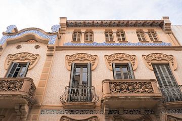 Spanish architecture in Sitges, Barcelona I Pastel colored house with beautiful balconies I City on  by Floris Trapman