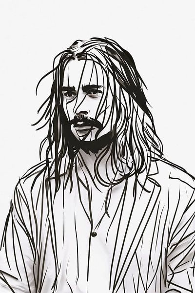 Abstraktes Porträt mit schwarzen und weißen Linien von Art & Soul Creations