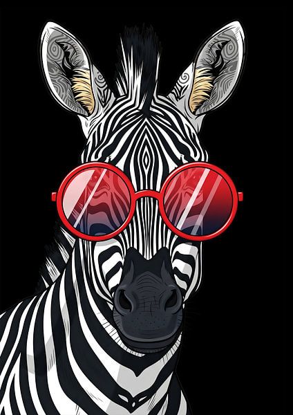 Zebra Head with Red Glasses Illustration by Markus Gann