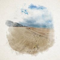 Leerer Strand während eines Junggesellenabschieds in Aquarell