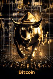 Golden bull with Bitcoin graphs by Poster Art Shop