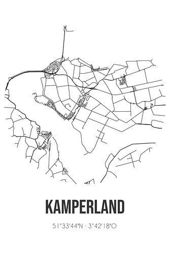 Kamperland (Zeeland) | Landkaart | Zwart-wit