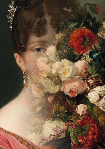 Portret van Hortense de Beauharnais, met bloemstilleven.
