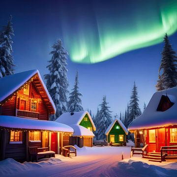 Sneeuwlandschap met prachtige Noorderlicht (a.i. art)